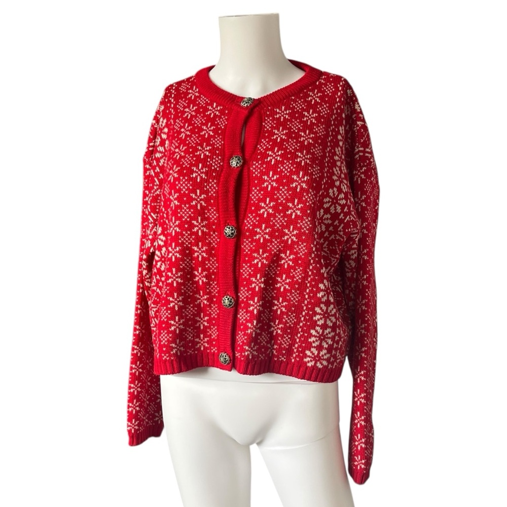 Vintage Studio Michelle Stuart Cardigan Sweater Red White Womens Size Medium M
